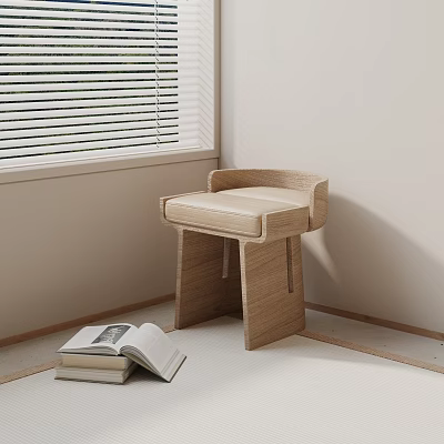 Minimalist Wooden Side Table Design With Open Book Near Window Corner 3d model