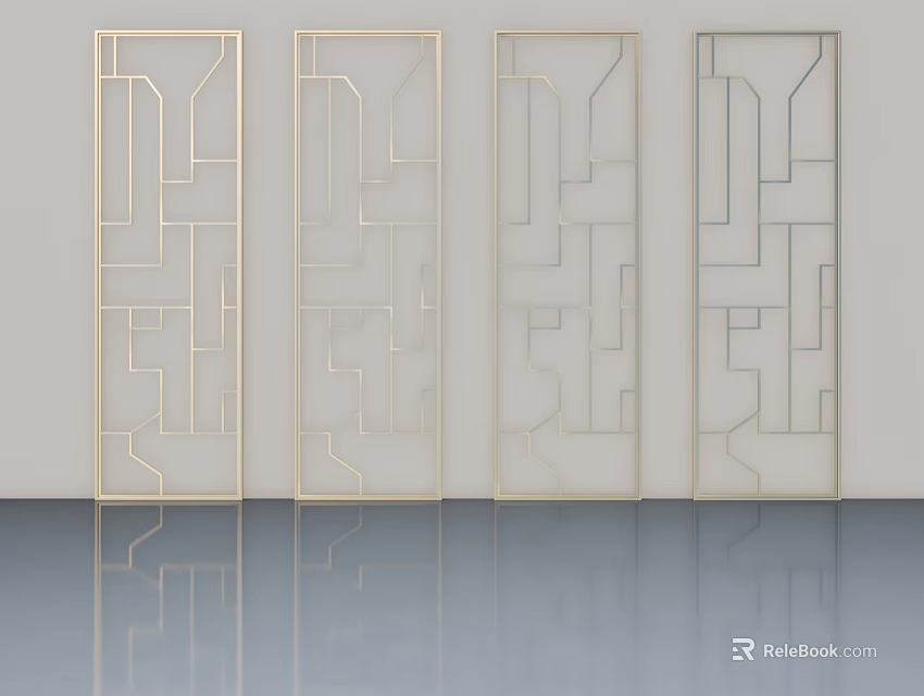 Modern Geometric Pattern Swing Doors With Light Frame And Reflective Floor 3d model