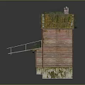 Traditional Wooden Two Story House With Grass Roof Chimney And Staircase
