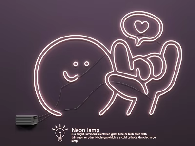 Decorative Neon Lamp Combination With Smiley Face And Heart Speech Bubble Design 3d model