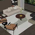 Beige Sofa And Round Coffee Table Combination With Brown Chairs Rug Bookshelves Green View