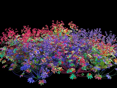 Colorful Flowering Shrubs With Red Purple Blue And Green Leaves In Dense Growth 3d model
