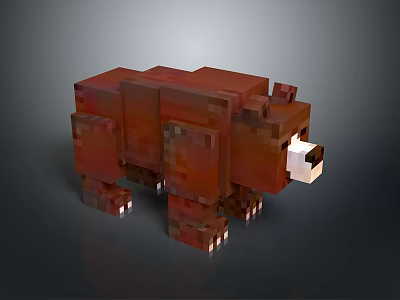Pixel Art Brown Bear Figure With Blocky Design And White Snout Details 3d model