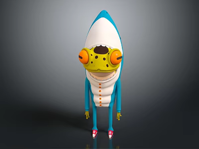 Game And Movie Character With Blue White Body Large Yellow Eyes Long Arms Legs Red Shoes 3d model