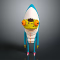 Game And Movie Character With Blue White Body Large Yellow Eyes Long Arms Legs Red Shoes