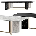 Modern Elegant Dining Table With Marble Top And Black White Metal Frame Design 3d model