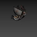 Game Movie Pirate Ship Character With White Sail Skull Flag And Figurehead Design