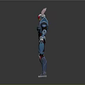 Futuristic Armored Character In Blue Red Suit With Two Swords And Red Accents