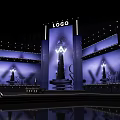 Elegant Stage Design With Purple Backdrop Large Screens And Illuminated Logo