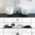Modern White Toilet Bathroom Interior With Tile Wall Towel Rack And Green Plant