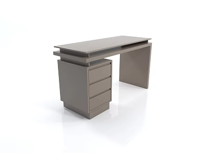 Modern Gray Home Office Desk With Drawers And Sleek Design 3d model