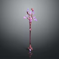Magic Staff With Red Textured Shaft And Purple Crystal Spikes For Fantasy Role Playing Games