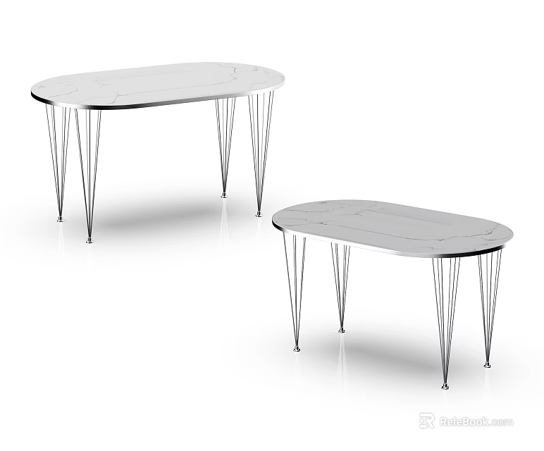 Modern Oval Dining Tables With Glass Top And Slim Metal Legs Design 3d model 