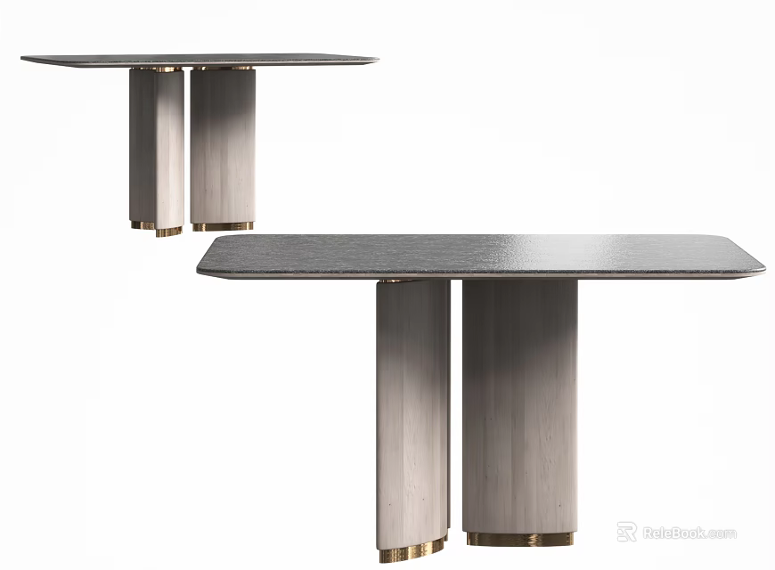 Modern Coffee Table Set With Double Column Base And Gold Accents 3d model 