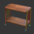 Classic Wooden Two Tier Cart With Shelves And Rolling Wheels