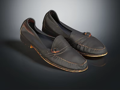Black Leather Loafers With Classic Design Stitch Detail And Metallic Buckle Accent 3d model