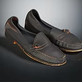 Black Leather Loafers With Classic Design Stitch Detail And Metallic Buckle Accent