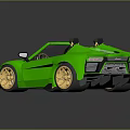 Green Convertible Sports Car with Open Top Design and Gold Rims Modern Sleek Exterior