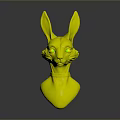White Rabbit Head Sculpture With Pink Ears Blue Eyes And Black Collar On Grey Background