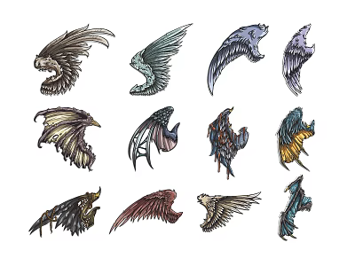 Various Animal Wing Wall Decor Pieces With Different Styles And Designs 3d model