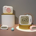 Modern Digital Clocks With Multiple Colorful Designs Showing Time On Desktop 3d model