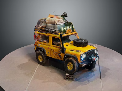 Yellow Off Road Vehicle Model With Roof Luggage Spare Tire And Adventure Gear 3d model