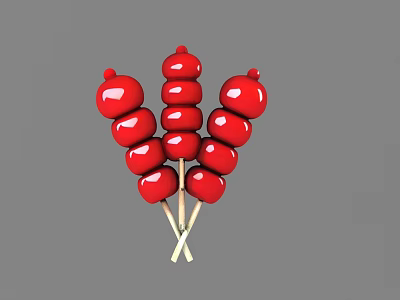Candied Hawthorn Skewers With Sweet Red Glazed Fruits On Bamboo Sticks 3d model