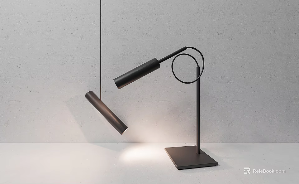 Minimalist Modern Black Lighting Combination With Hanging Standing Lamps And Square Base 3d model 