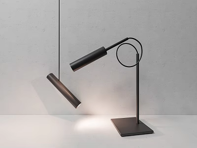 Minimalist Modern Black Lighting Combination With Hanging Standing Lamps And Square Base 3d model