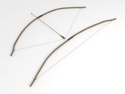 Two Traditional Wooden Bows With String And Curved Structure For Archery 3d model