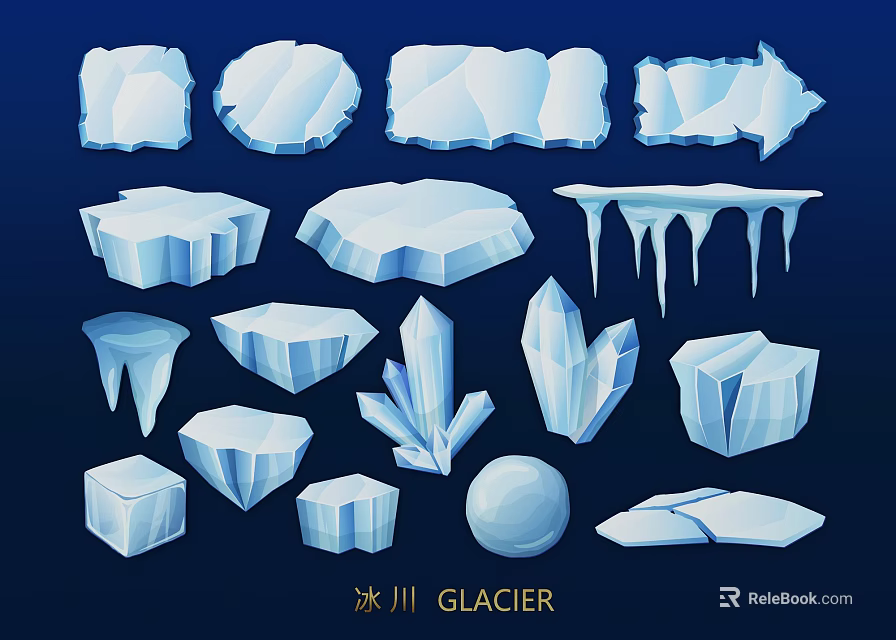 Glacier Inspired Wall Decor With Ice Elements And Crystal Shapes For Home Interior 3d model 