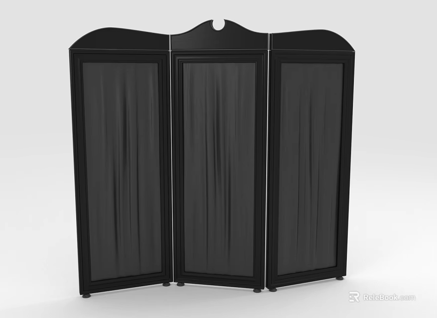 Black Three Panel Folding Room Divider Screen With Wooden Frame Design 3d model 