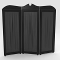 Black Three Panel Folding Room Divider Screen With Wooden Frame Design 3d model