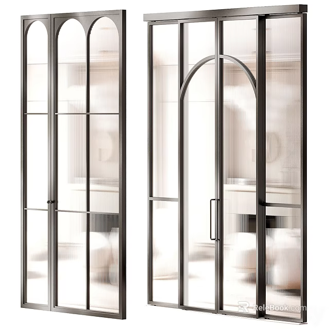 Modern Glass Hinged Door With Black Metal Frame And Arch Top Design Interior 3d model 