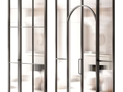 Modern Glass Hinged Door With Black Metal Frame And Arch Top Design Interior 3d model