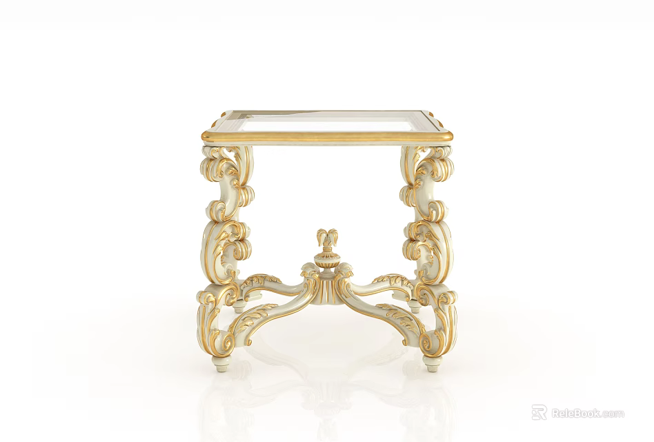Classical Style Side Table With Gold Carved Legs And Clear Glass Top Design 3d model 