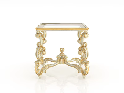 Classical Style Side Table With Gold Carved Legs And Clear Glass Top Design 3d model