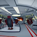 Futuristic Command Center Interior With Red Seats Control Panels And Circular Ceiling Light 3d model
