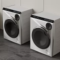 Modern White Washing Machines With Control Panel Side By Side In Laundry Area 3d model