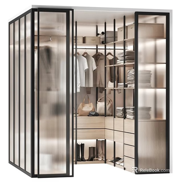 Modern Illuminated Fluted Glass Chest Of Drawers With Large Storage Space For Bedroom Closet 3d model 