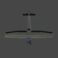Small Gray And Blue Propeller Airplane With Double Wings Fixed Landing Gear And Cockpit Windows