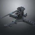 3D Rendered Military Artillery Gun With Metal Texture And Tripod Base Structure