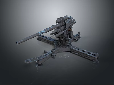 3D Rendered Military Artillery Gun With Metal Texture And Tripod Base Structure 3d model