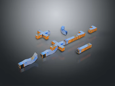 Orange And Blue Mechanical Components With Various Shapes For Industrial Applications 3d model