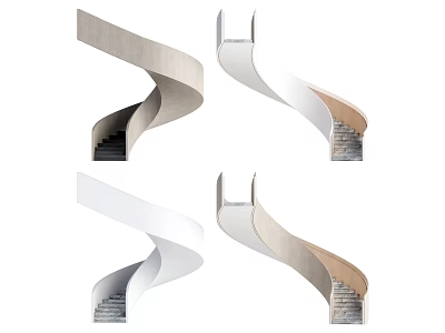 Modern Stylish Spiral Staircase Interior Design With Wooden Steps And Metal Railings 3d model