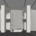 Elegant Modern Lobby Reception Desk Design With Marble Counter And Stone Columns 3d model