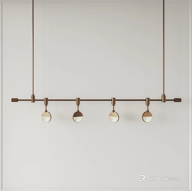 Modern Pendant Light Fixture With Metal Rod And Four Round Bulbs On White Wall 3d model 
