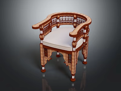 Elegant Carved Wooden Leisure Chair With Light Colored Padded Seat And Armrests 3d model