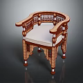 Elegant Carved Wooden Leisure Chair With Light Colored Padded Seat And Armrests