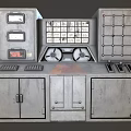 Industrial Equipment Control Panel With Metal Frame Gauges Buttons And Storage Cabinets